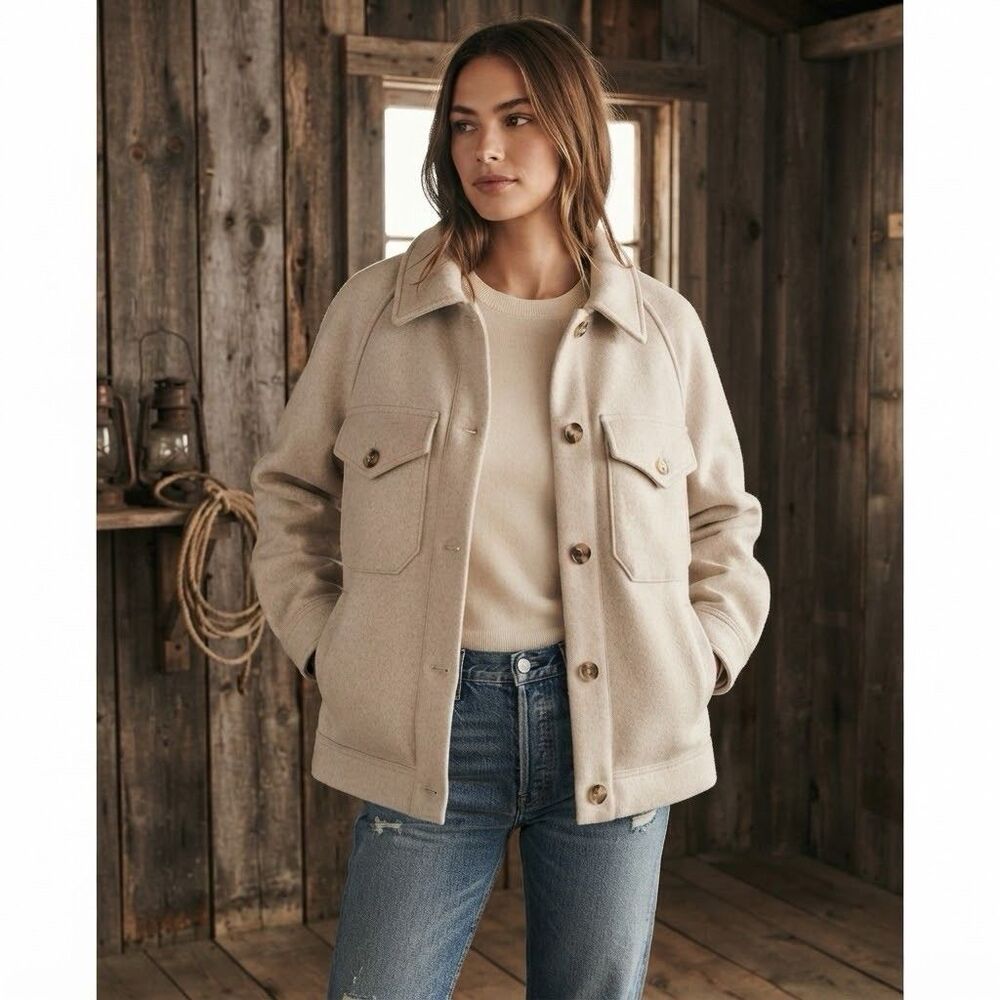 Abercrombie Fitch Wool Blend Utility Bomber Jacket sz M Oversized Military Field